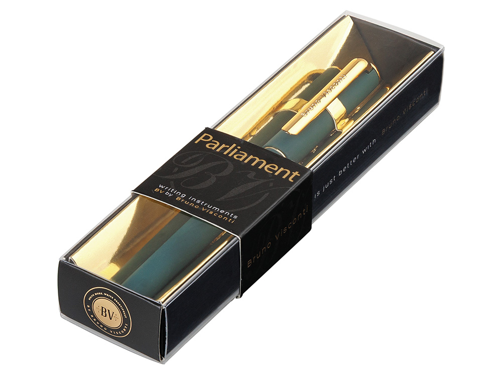 Ручка пластиковая шариковая Parliament, 0,7 мм, синие чернила, зеленый/золотистый — изображение 4