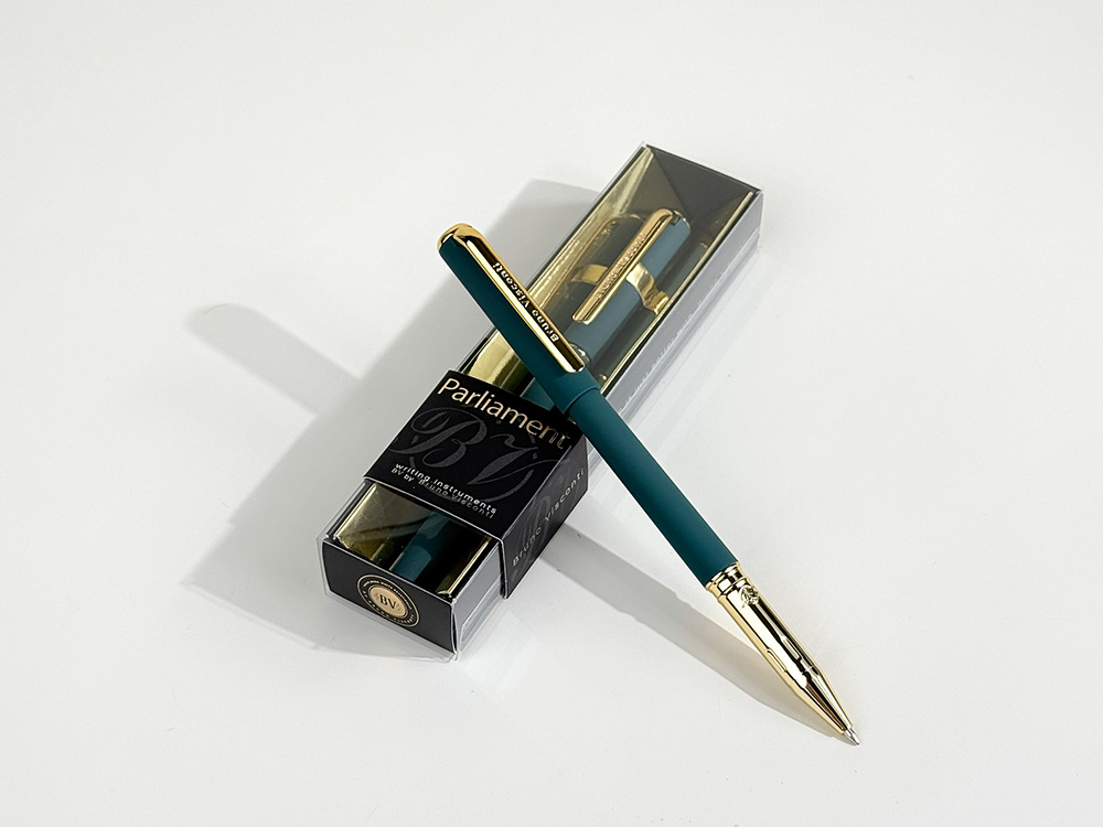 Ручка пластиковая шариковая Parliament, 0,7 мм, синие чернила, зеленый/золотистый — изображение 5