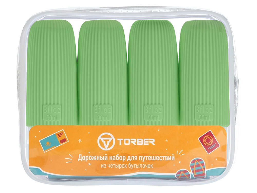 Дорожный набор бутылочек TORBER (4 пр.), силикон, салатовый — изображение 3