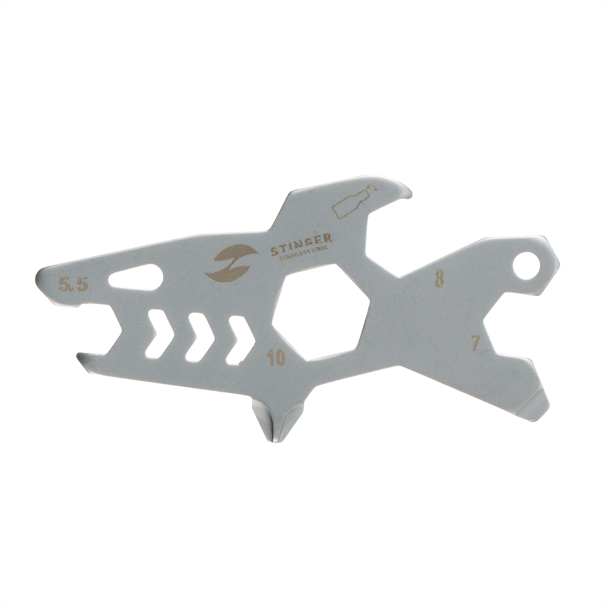 Мини-мультитул карманный Stinger, 60 x 31 мм, 5 функций, акула, нержавеющая сталь, серебристый, в блистере — изображение 2
