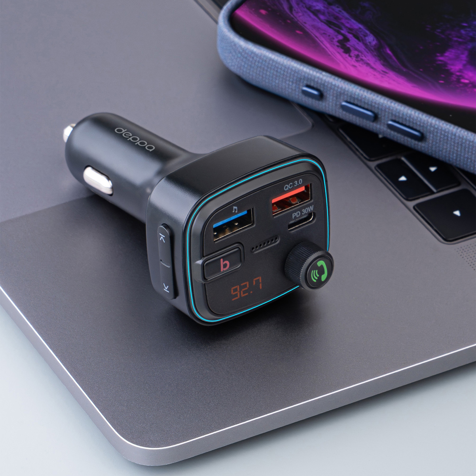 FM-трансмиттер Wave Pro, QC/PD, LED, 48Вт, ENC, Bass boost, черный, Deppa — изображение 7