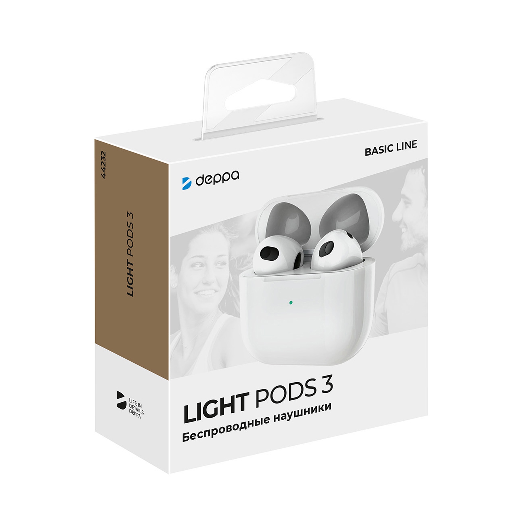 Беспроводные наушники с микрофоном Light Pods 3 , TWS, BT 5.4, 300 мАч, белый, Deppa — изображение 4