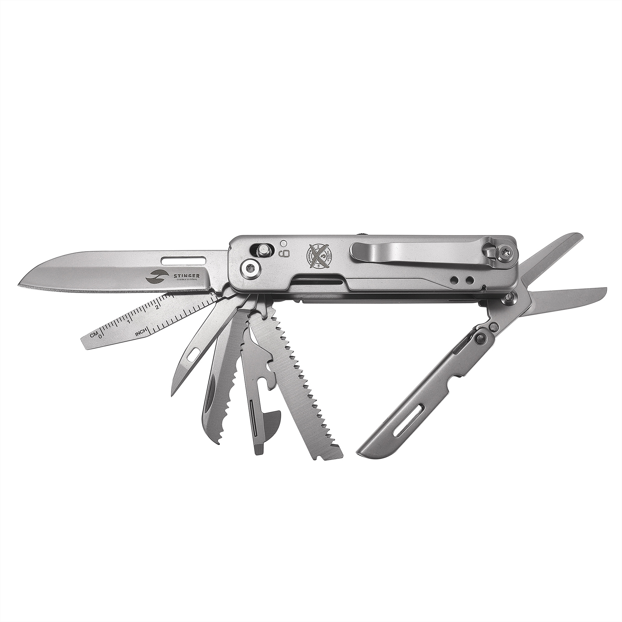 Мультитул Stinger, 92 х 30 мм, 15 функций, нержавеющая сталь, серебристый, в картонной коробке — изображение 2