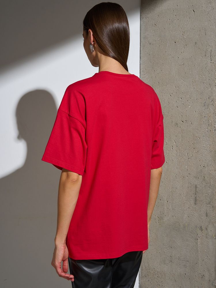 Футболка Oversize Premium, красная — изображение 3