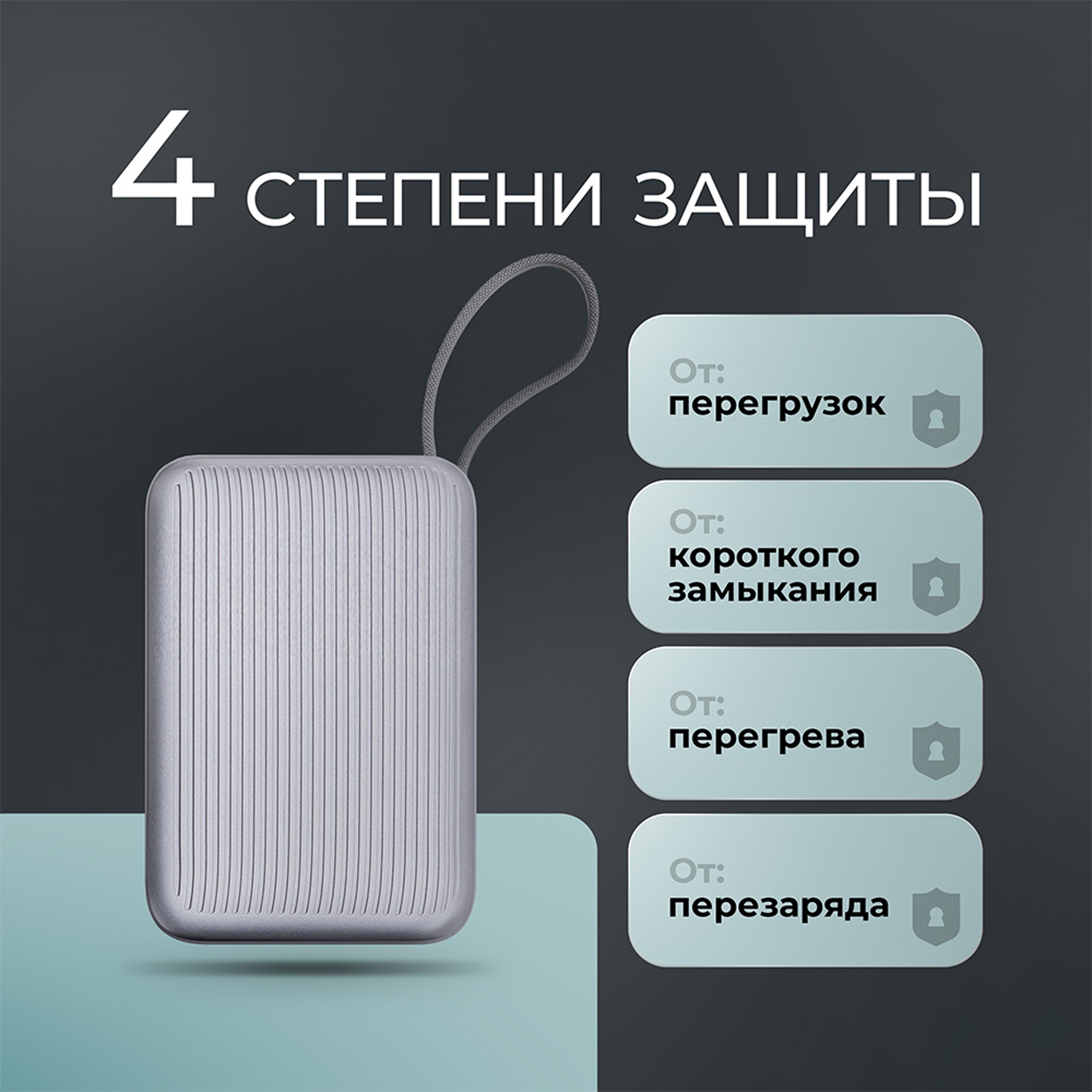 Внешний АКБ NRG Turbo Cable 20000 mAh, 22,5Вт, графит, Deppa — изображение 6